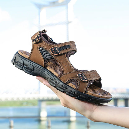 Black Sandals Genuine Leather Outdoor Non-slip Men's Beach Sandals Handmade Genuine Leather Men's Shoes