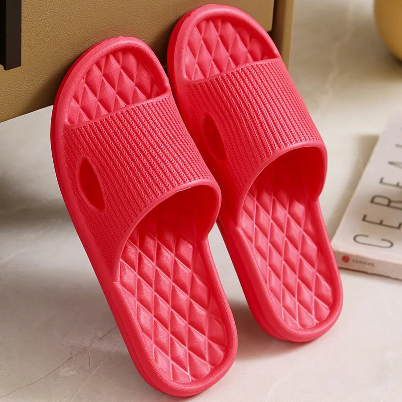 Pink Soft Home Slippers Indoor Skid Proof Bathroom Slippers Sandals Hotel Solid Color Flip Flops Flat Shoes