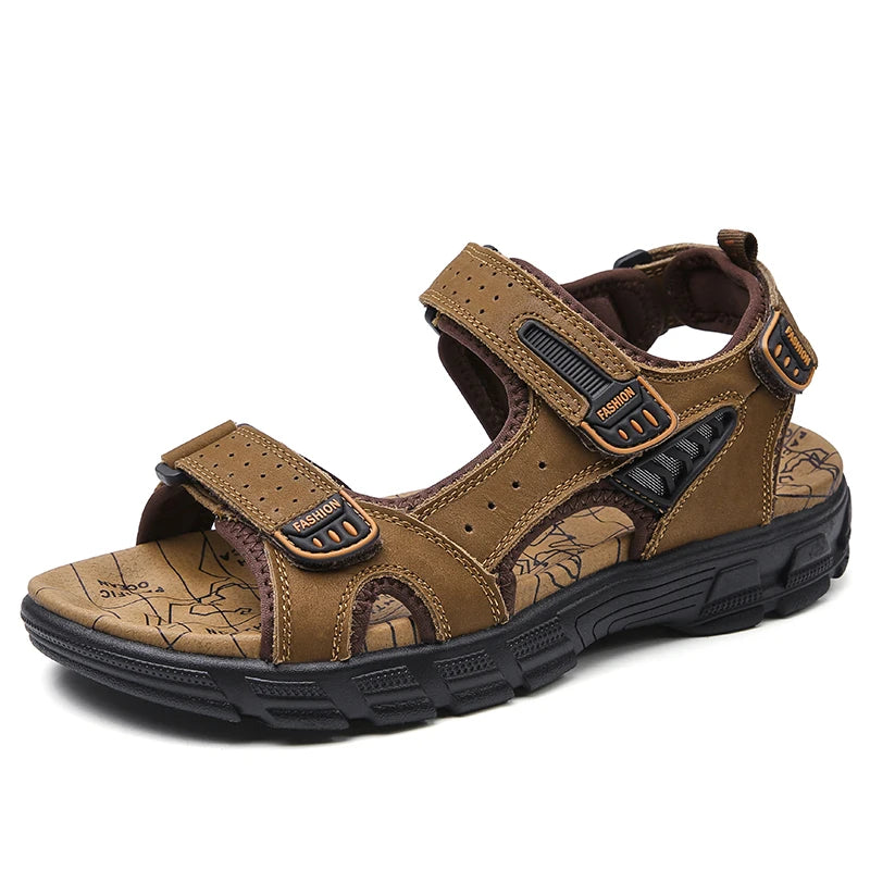 Yellow Brown Sandals Genuine Leather Outdoor Non-slip Men's Beach Sandals Handmade Genuine Leather Men's Shoes