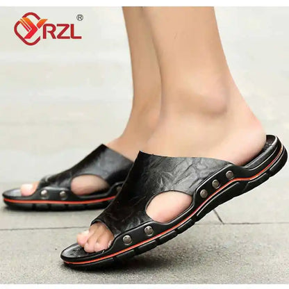 Negru Sandale Mens PU Leather Classic Summer Men Papuci Soft Black Papuci PU Leather Papuci ușoare EVA Slides pentru bărbați