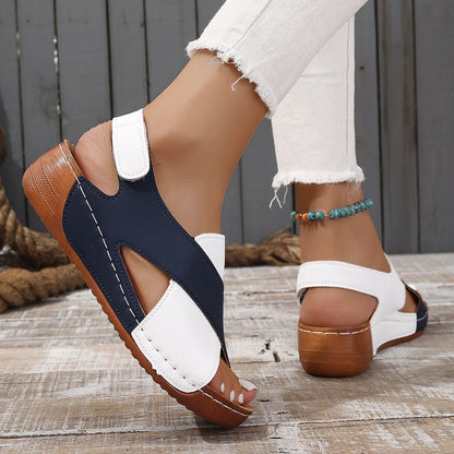 Black white Wedge Sandals for Women Comfortable Non Slip Beach Shoes Woman PU Leather Platform