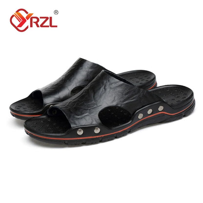 Negru Sandale Mens PU Leather Classic Summer Men Papuci Soft Black Papuci PU Leather Papuci ușoare EVA Slides pentru bărbați