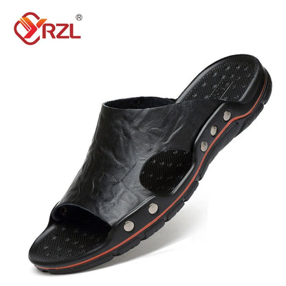 Negru Sandale Mens PU Leather Classic Summer Men Papuci Soft Black Papuci PU Leather Papuci ușoare EVA Slides pentru bărbați