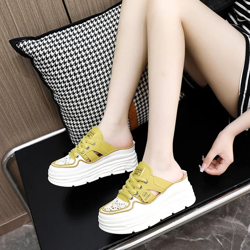 Khaki Slippers Fashion Platform Sandals Women Luxury High Heel Breathable Casual