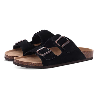 Brown Flat Sandals Women Leather Cork Slippers Summer Arch Support House Slippers Classic Beach Slippers