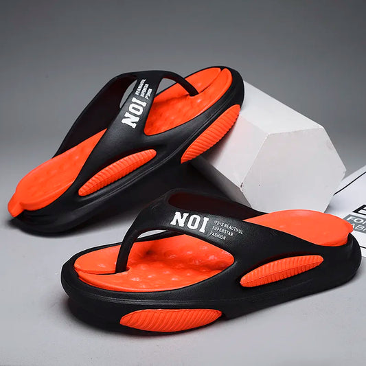 Black Orange Massage Flip Flops Outdoor Indoor Slippers Thick Sole Comfortable Men Beach Sandals Non-slip Bathroom Home Men's Flip Flops