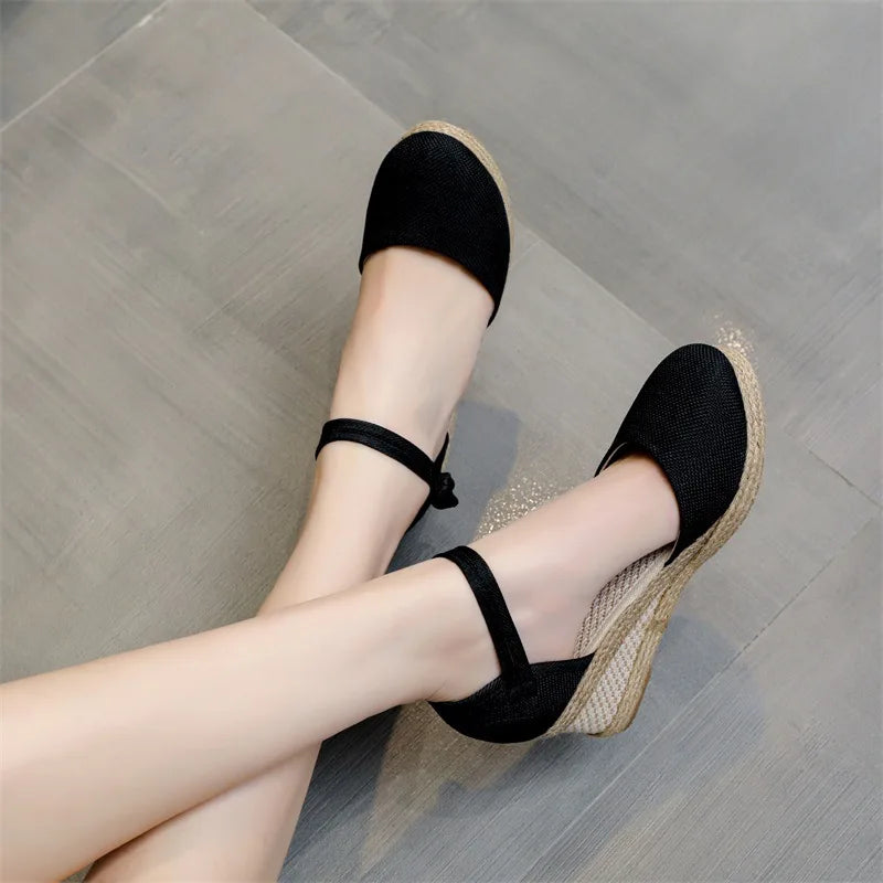 Red Heeled Sandals Women Wedges Espadrilles Summer Shoes Ladies Comfort Casual Closed Toe Sandal Pumps Heels Party Shoes Footwear