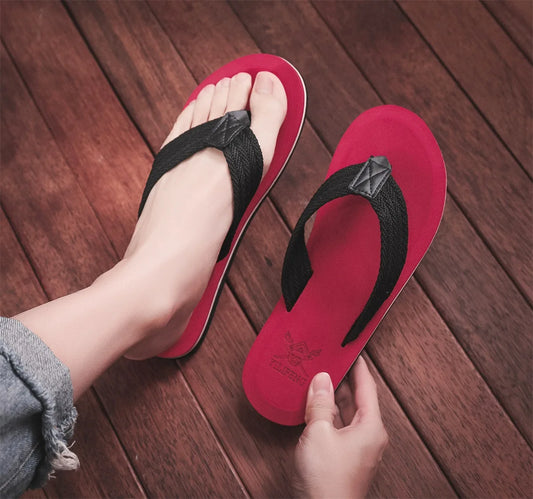 Roșu cu negru Moda Bărbați Flip-flops Pantofi de plajă Sandale Anti-alunecare Papuci de casă Interior Casă Anti-alunecare Pantofi Slide