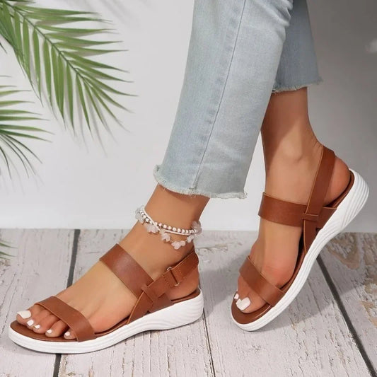 Brown Knit Elastic Cloth Wedge Sandals Slip on Lightweight Walking Sandals Women