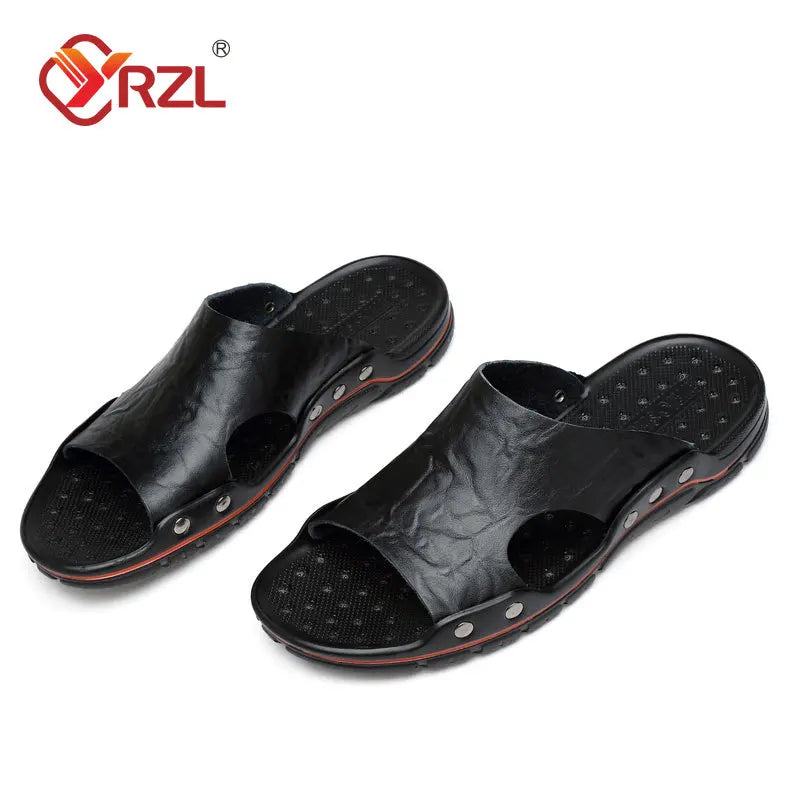 Negru Sandale Mens PU Leather Classic Summer Men Papuci Soft Black Papuci PU Leather Papuci ușoare EVA Slides pentru bărbați