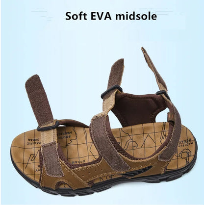 Yellow Brown Sandals Genuine Leather Outdoor Non-slip Men's Beach Sandals Handmade Genuine Leather Men's Shoes