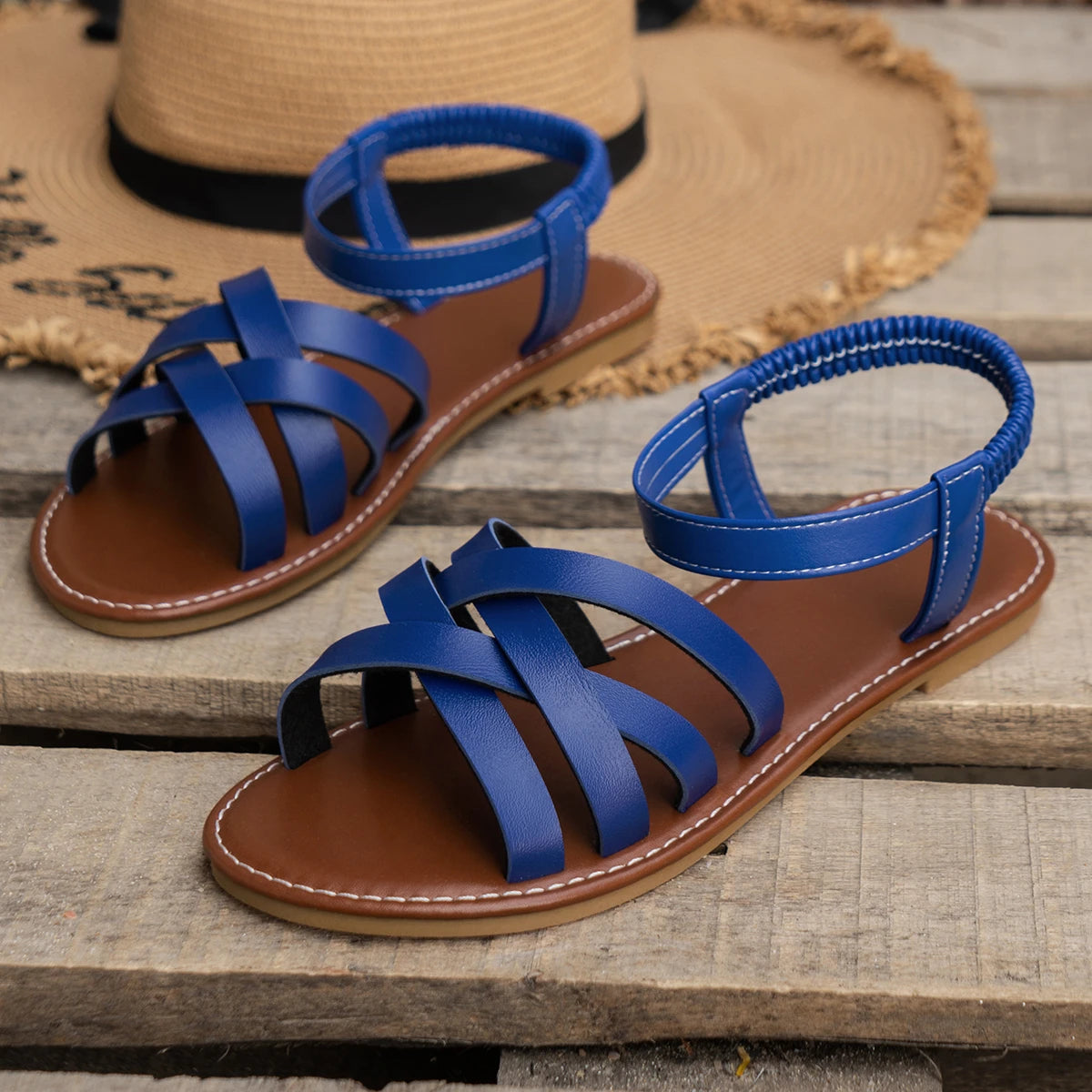 Black Sandals Shoes for Women Flat Sandals Bottom Roman Strap Sandals with Non Slip Rubber Soles Ladies