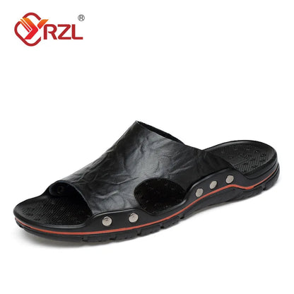 Negru Sandale Mens PU Leather Classic Summer Men Papuci Soft Black Papuci PU Leather Papuci ușoare EVA Slides pentru bărbați