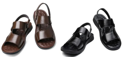 Black Sandals Venezia Men's Leather Sandals Adult Thick-soled Beach Shoes Non-slip Open-toe Leather Sandals