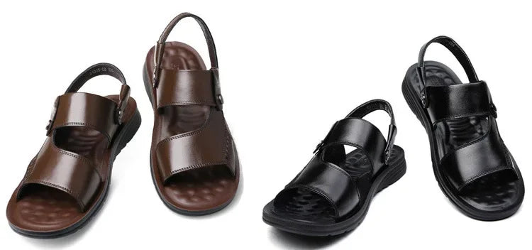 Brown Sandals Roma Men's Leather Sandals Adult Thick-soled Beach Shoes Non-slip Open-toe Leather Sandals